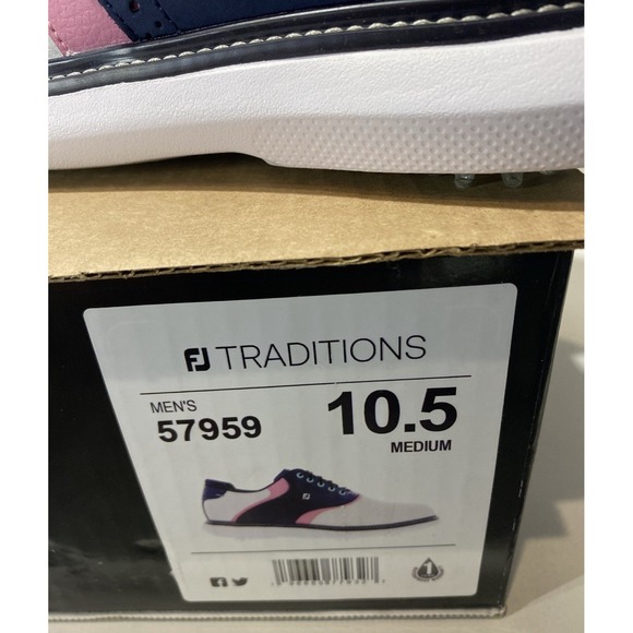 FootJoy Traditions White Navy Pink Saddle Spiked Golf Shoes 57959 Men Size 10.5 - Picture 3 of 8